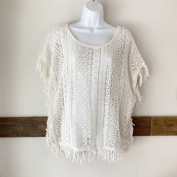 Ruff Hewn Fringes Crocheted‎ Top Off-White  Size L - Picture 1 of 6